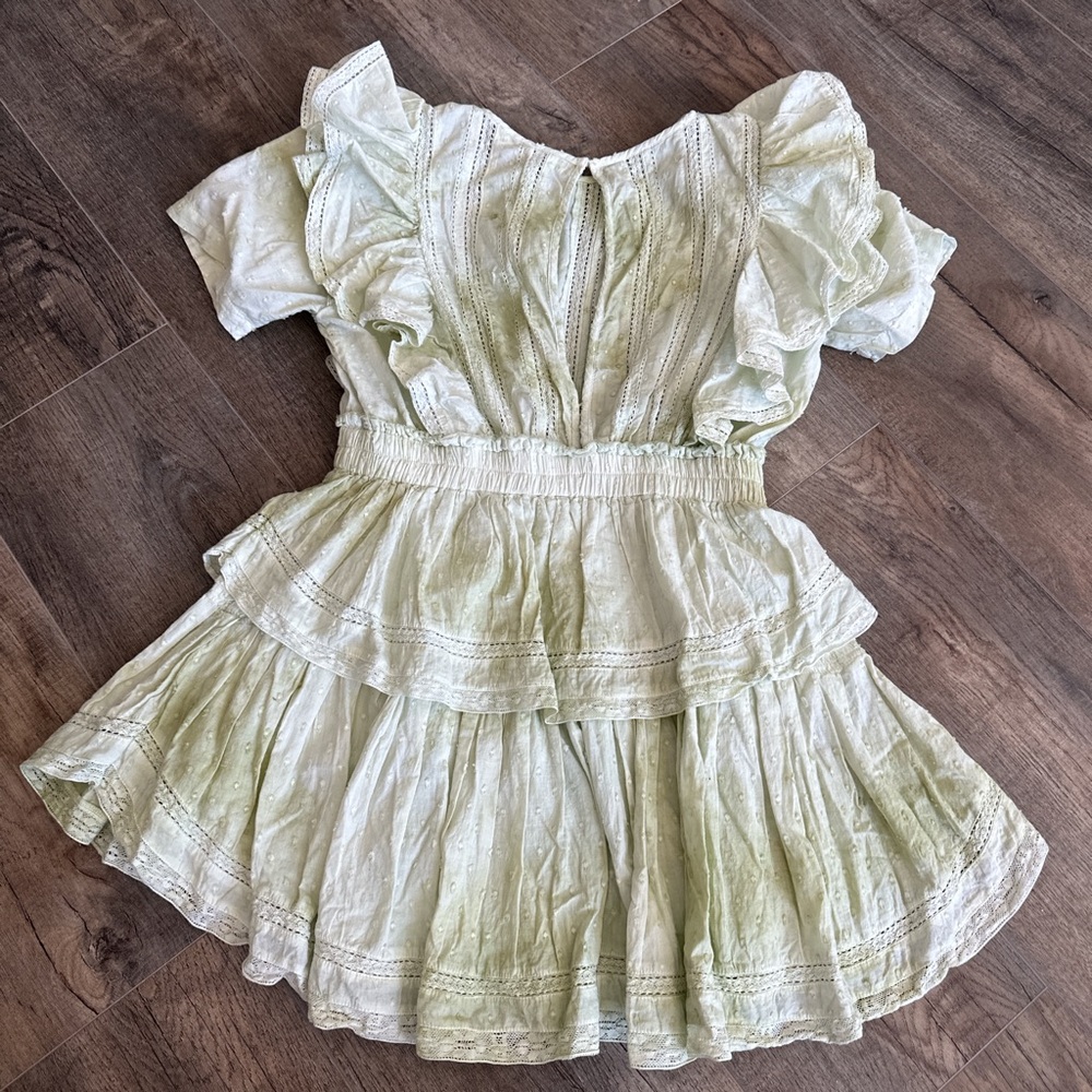 LoveShackFancy Green Flutter Sleeve Mini Dress - Picture 4 of 4